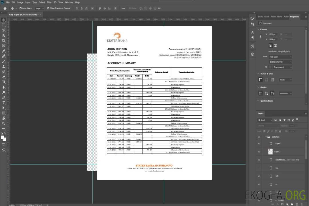 Relevé bancaire de la Stater Banka de Macédoine du Nord template Relevé bancaire de la Stater Banka de Macédoine du Nord template